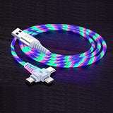 AYI 3 in 1 USB Charging Cable Dynamic Flowing Light Effect,Flexible Tangle-Free Design,Smart Chip with Trickle Charging & Low Power Consumption,Data Sync Cord for Most Mobile Devices-colorful 30inches