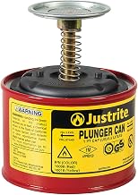 Justrite Plunger Can for Solvents, 1 Pint Capacity, Made in the USA, Red | 5.25" x 4.9", Solvent Dispenser Can, Galvanized Steel, Flame Arrester Screen, FM Approved