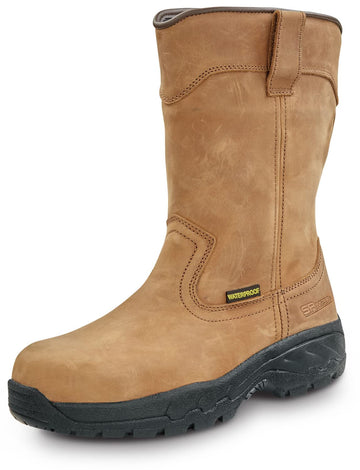 Mens Brown MaxTRAX Comp Toe WP SD SRO Wellington 9.0 M by SR Max – 9, Leather, Brown, Model Midland