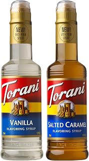 Torani Syrups, Salted Caramel and Vanilla Syrup Variety 2-Pack, Coffee Syrups for Drinks, 12.7 Fl Oz Ea