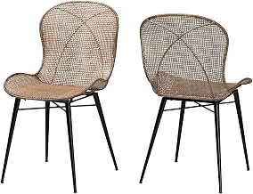 SABELLE JAPANDI GREYWASHED Rattan and Black Metal 2-PIECE Dining Chair Set