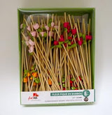 “Flower" Bamboo Skewer with Assorted Colors (Case of 100), PacknWood - Biodegradable Wood Skewer Sticks for Appetizers, Drinks (4.7") PK210BBFLEUR