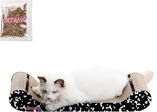 Montego 27.5" Cardboard Cat Scratcher Lounge Bed, Corrugated Sofa Pad with Catnip, Recyclable Furniture Protector for Large Indoor Kittens, Pink/Red CSR1004A