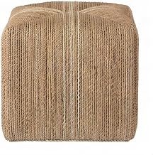 Starlight Canyon Home Abaca-Woven Ottoman with Paint-Finished Exposed Wood Frame, Cube Footstool for Bohemian Coastal Living Room Use, Natural
