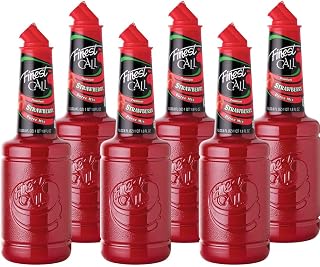 Finest Call Premium Strawberry Puree Drink Mix, 1 Liter Bottle, 6 Pack | Light, Refreshing, Vibrant Flavor | Cocktails & Mocktails, Premium Ingredients, Consistent Quality, Easy Pour Spout