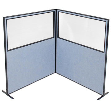 60-1/4"W x 72" H Freestanding 2-Panel Corner Room Divider with Partial Window by Global Industrial – Alloy Steel, Blue, Model 695105BL
