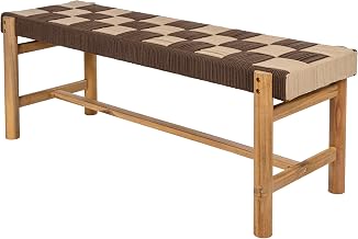 JONATHAN Y Denis 47" Backless Acacia Wood Woven Rope Bench, Brown/Beige