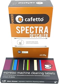 Cafetto Cino Cleano Espresso Machine Cleaning and Descaling Bundle of 8 Tablets and Box of 4 Spectra Sachets for all Breville Machines