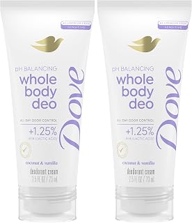 Dove Whole Body Deo Aluminum Free pH Balancing Cream Deodorant Coconut & Vanilla for 72h Odor Control 2.5 oz,(Pack of 2)