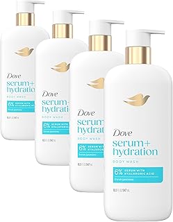 Dove Serum Body Wash Hydration Boost actively drenches dry skin with Hyaluronic Acid Serum 18.5 Fl Oz (Pack of 4)