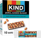 Kind Zero Added Sugar Healthy Snacks Bars, Dark Chocolate Nuts & Sea Salt, Gluten Free, High Fiber, Keto Snacks, 5g Protein, 10 Count
