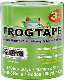 FrogTape Multi-Surface Painter's Tape with PAINTBLOCK, 2 in Wide (1.88 in x 60 yd), Quick Stick Medium Adhesion, Premium Green Painters Tape Removes Clean, 3 Rolls (240661)