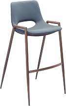 Zuo Desi Barstool (Set of 2) Azure Gray & Walnut, Gray Barstool, Modern Style, Faux Leather, Plush and Durable Faux Leather Fabric, Steel, Indoor Bar, 20.7" W x 21.7" D x 39" H