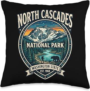 North Cascades National Park Washington State Vintage Badge Throw Pillow