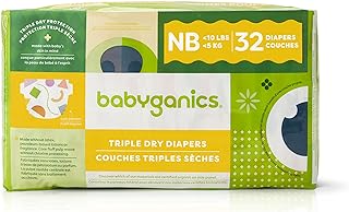 BabyGanics Diapers, Size 1 (18-14 lbs) 32 Count, Ultra Absorbent, Unscented, Made Without Chlorine, Latex