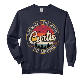 Curtis The Man The Myth The Legend Personalized Name Comfort Colors Adult Sweatshirt by Curtis First Name Personalized Vintage Retro – Cotton Blend, Black, Model RE5YC1ZGPR1