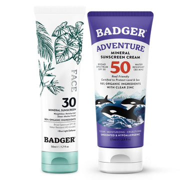 SPF 50 Mineral Sunscreen and SPF 30 Mineral Face Sunscreen by Badger – Pack of 2