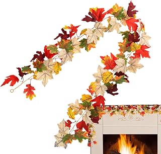 Autumn Garland 5.74FT Harvest Artificial Maple Leaves | Fall Decor Garland for Mantelpiece, Door Frame, Staircase Handrail, Window, Dining Table, Shelf