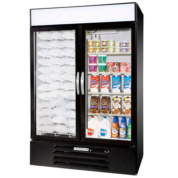 Beverage-Air MMRF49-1-B-LED MarketMax 52" Two Section Glass Door Reach-In Dual Merchandising Refrigerator/Freezer with LED Lighting 49 cu.ft. Capacity Black Exterior and Bottom