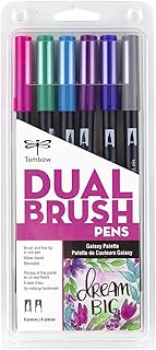 Tombow 56212 Dual Brush Pen Art Markers, Galaxy, 6-Pack. Blendable, Brush and Fine Tip Markers