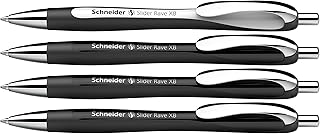 Schneider Slider Rave XB 132584 Ballpoint Pen (Limited Special Edition, 3x Black, 1x White, Made in Germany) Pack of 4, Ink Colour: Blue