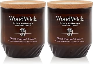 WoodWick® Renew Medium Candle, Black Currant & Rose Scented Candles, 6oz, Plant Based Soy Wax Blend, Made with Upcycled Materials and Essential Oils, Up to 55 Hours of Burn Time