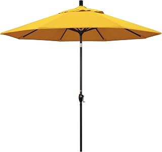 California Umbrella 9' Round Aluminum Market Umbrella, Crank Lift, Push Button Tilt, Bronze Pole