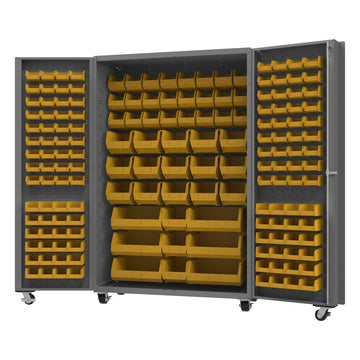 Mobile Bin Cabinet by Durham – Alloy Steel, Grey, Model DCM48-BDLP-168-95