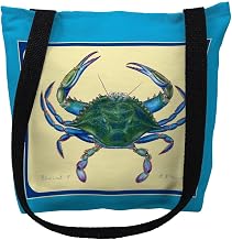Betsy Drake Female Blue Crab Border Medium Tote Bag 16x16