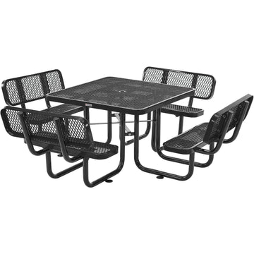 46" Square Picnic Table with Backrests by Global Industrial – 46" x 46" x 31.75", Expanded Metal, Green, Model 695965GN