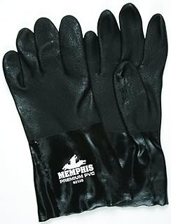 MCR Safety 6212S PVC Coated Work Gloves, Black, Large, 1-Pair