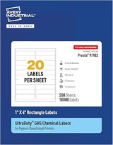 Avery UltraDuty GHS Labels, Waterproof, 1 x 4 Rectangle Labels, 10000 Total, Use with Pigment Inkjet Printers