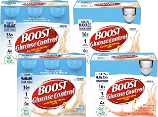 Boost Glucose Control Nutritional Drink Duo, Balanced Nutritional Drink, Ready to Drink Nutrition Beverage, Blood Sugar Management Drink, Very Vanilla and Creamy Strawberry, 12 Bottles Each, 8 Fluid Ounce (Variety Pack)