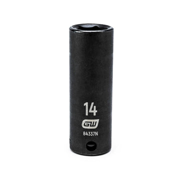 3/8" Drive Deep Impact Metric Socket 14mm by GEARWRENCH – 14mm, Chrome Molybdenum Steel, Black, Model 84337N