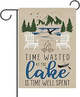 28x40 inchLife is Better at The Lake Decorative Garden Flag, Lakehouse Sunshine Farmhouse Yard Outside Home Decoration, Rustic Lakeside Burlap Outdoor Small Decor Double Sided
