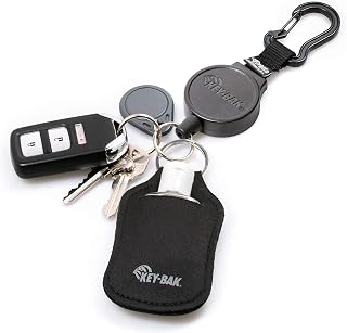 KEY-BAK MID6C Carabiner Retractable Keychain and Hand Sanitizer Holder or Airpod Case Keychain with 36" Retractable Cord, 6 oz. Retraction, Black, 0KBP-0154