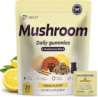 Daily Mushroom Gummies for Brain Health Support, 20 ct | with Lion's Mane, Cordyceps, Chaga, Reishi, Maitake Supports Focus, Energy & Gut Health, Digestion, Daily Support