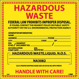 Hazardous Waste Container Label by NMC – 6*6 inches, Vinyl, Yellow, Pack of 25, Model HW7L