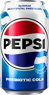 Pepsi Prebiotic Cola, 12 fl oz Can, 30 Calories, 5g Prebiotic Fiber, 5g Sugar, Soda Pop