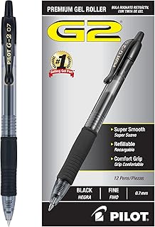 PILOT G2 Pens, Premium Refillable and Retractable Rolling Ball Gel Pens, Fine Point, 0.7mm, Black Ink, 12-Pack