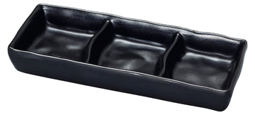 Black Pearl-2 New Triple Sauce Dish by Yanco – Large, Melamine, Black, Model BP-4033