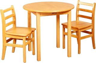 ECR4Kids 30in D Round Hardwood Table with 28in Legs and Two 16in Chairs, Kids Furniture, Honey, 3-Piece