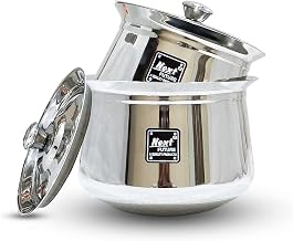 400ml, 1000ml, 20G Arcot/Dahi/Madras Stainless Steel Handi/Bartan, Highly Polished Cookware & Serveware Handi Set for Kitchen (700ml & 1500ml)