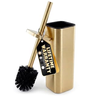 Gold Toilet Brush and Holder Set, Detachable Long Handle (Square) | Toilet Bowl Brush and Holder, Removable Inner Bowl, Splash Guard, Dense Bristles, Scratch- & Corrosion-Resistant, Modern Look