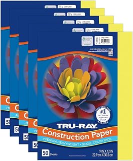 Tru-Ray Construction Paper, Lively Lemon, 9" x 12", 50 Sheets Per Pack, 5 Packs (PAC103402-5)