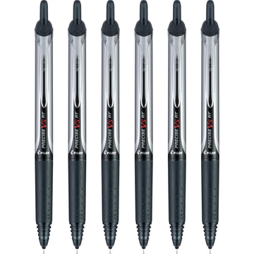 Precise V5 RT Retractable Rollerball Pens by PILOT – 6 Count (Pack of 1), Metal, Black, Model 13613