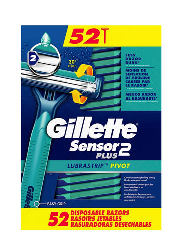 Sensor2 Plus Disposable Razor (52 Pack) by Gillette – 52 Count (Pack of 1), Chromium, blue, Pack of 52, Model 96678726