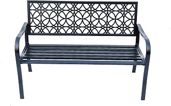 Hi-Line Gift Ltd. Classic Noir- Black All-Steel Garden Bench for Timeless Appeal