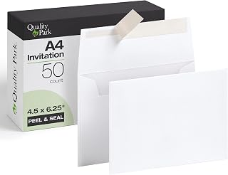 Quality Park A4 Mailing Envelopes, 50 Pack, Self Seal White Envelopes for Invitations, Announcements, Photos, and Greeting Cards, Premium 24 lb Paper, 4.5 x 6.25 Inches