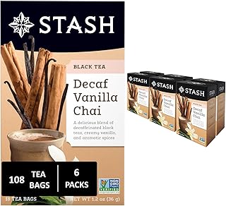 Stash Tea Decaf Vanilla Chai Tea, 6 Boxes With 18 Tea Bags Each (108 Tea Bags Total)